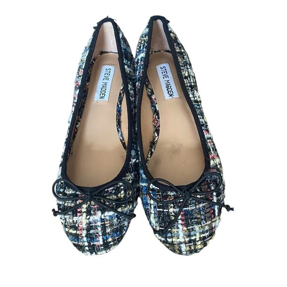 Steve Madden Black Cherish Tie Block Heel Slip On Tweed Ballet Flats size 7.5 - Picture 2 of 10